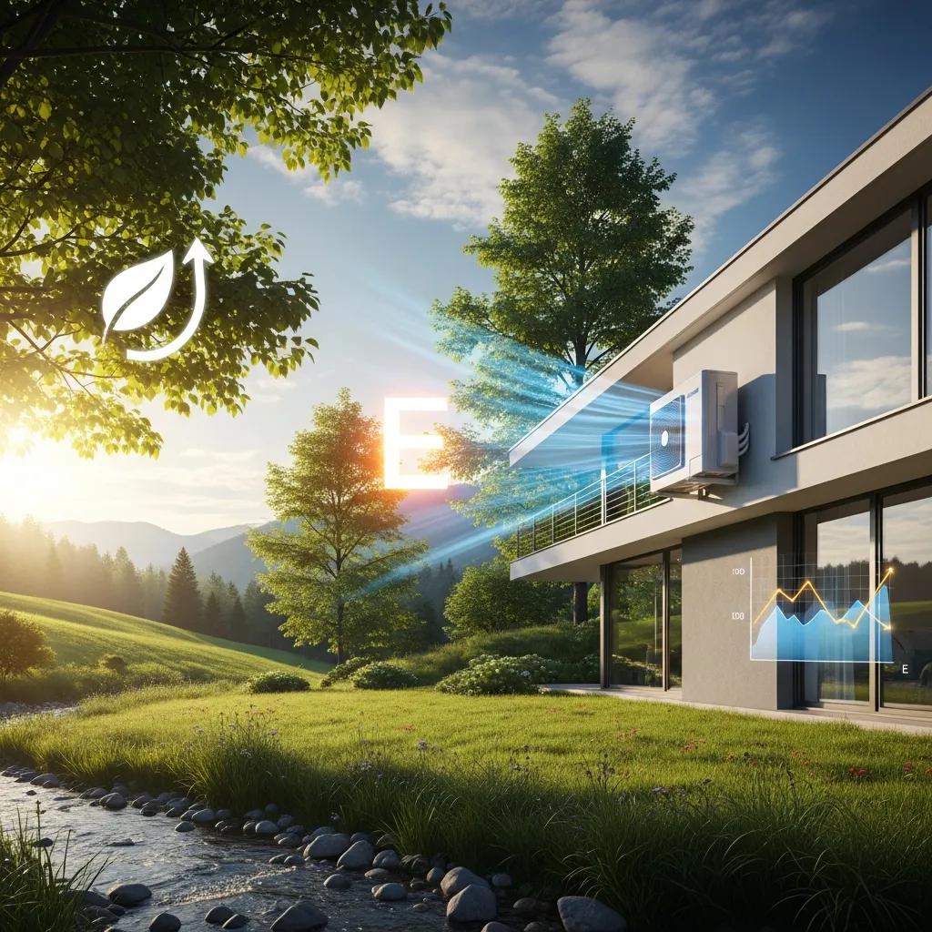 Modern home with a heat pump, highlighting energy efficiency and sustainability