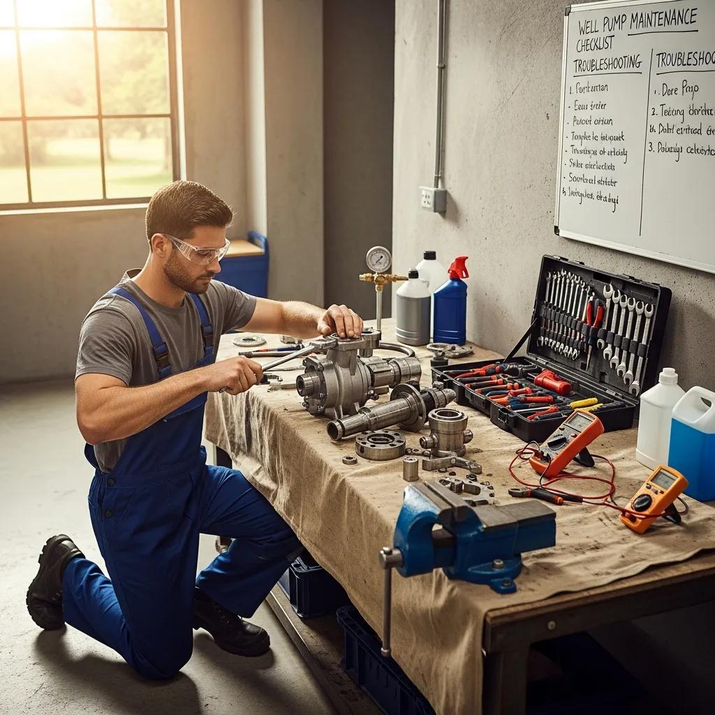 Technician performing maintenance on a well pump highlighting the importance of regular upkeep