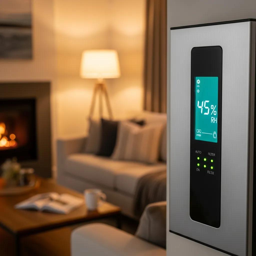 Close view of a home humidity control unit integrated into an HVAC system